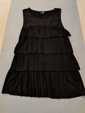 Black Tiered Ruffle Dress with Lace Yoke